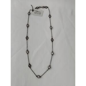 VB&Co. Artisan Made Boutique Gunmetal Layering Crystal Sparkle Necklace 18"